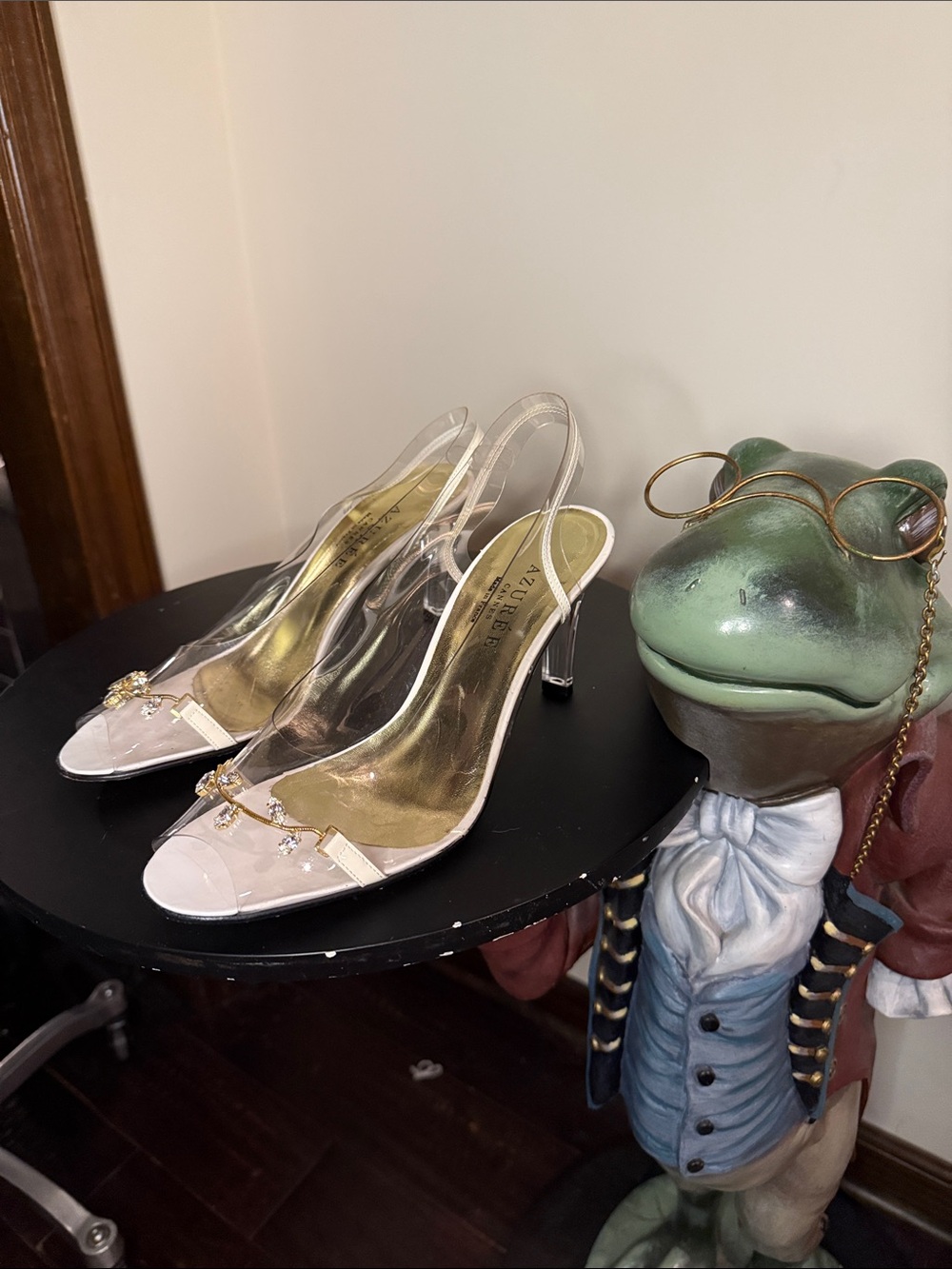 Clear Slingback Heels with Pink Toe and Gold Accents Made in France 🇫🇷